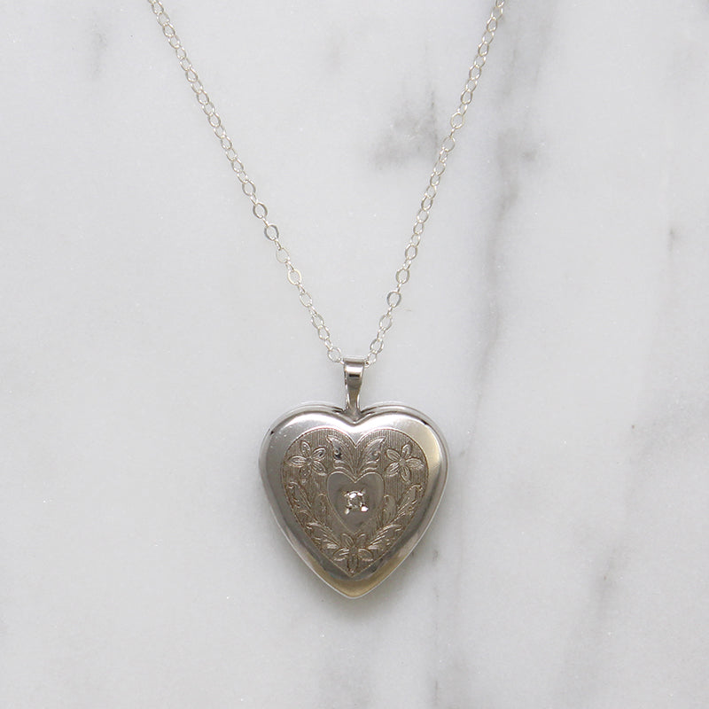 Hearts & Flowers Diamond-Set Sterling Locket