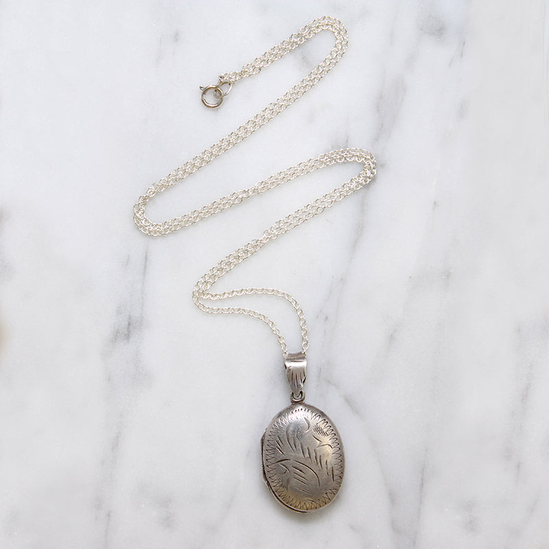 Foliate Motif Sterling Silver Oval Locket
