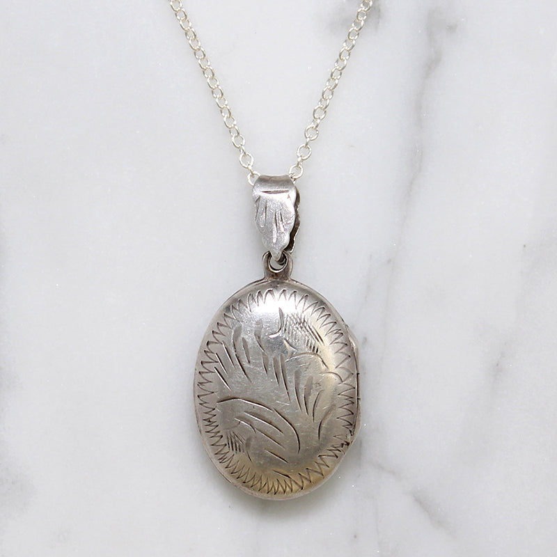 Foliate Motif Sterling Silver Oval Locket