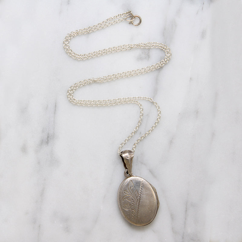 Pretty Engraved Sterling Silver Oval Locket