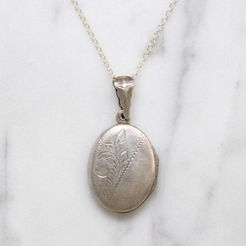 Pretty Engraved Sterling Silver Oval Locket