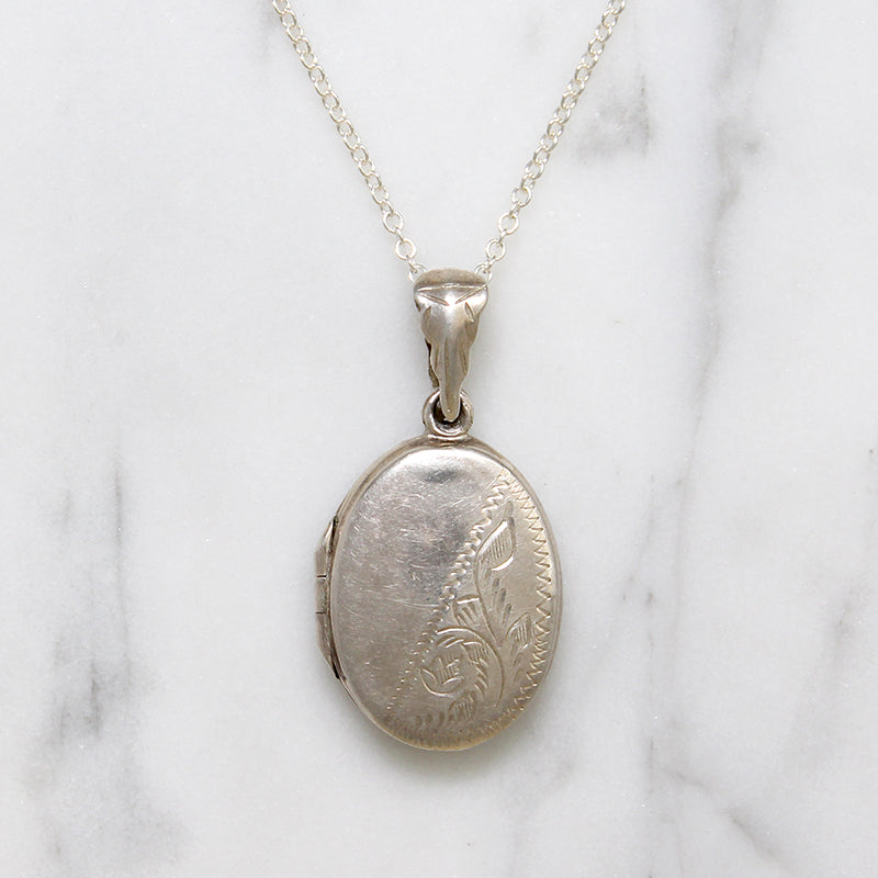 Pretty Engraved Sterling Silver Oval Locket