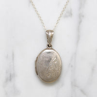 Pretty Engraved Sterling Silver Oval Locket
