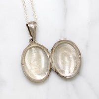 Pretty Engraved Sterling Silver Oval Locket