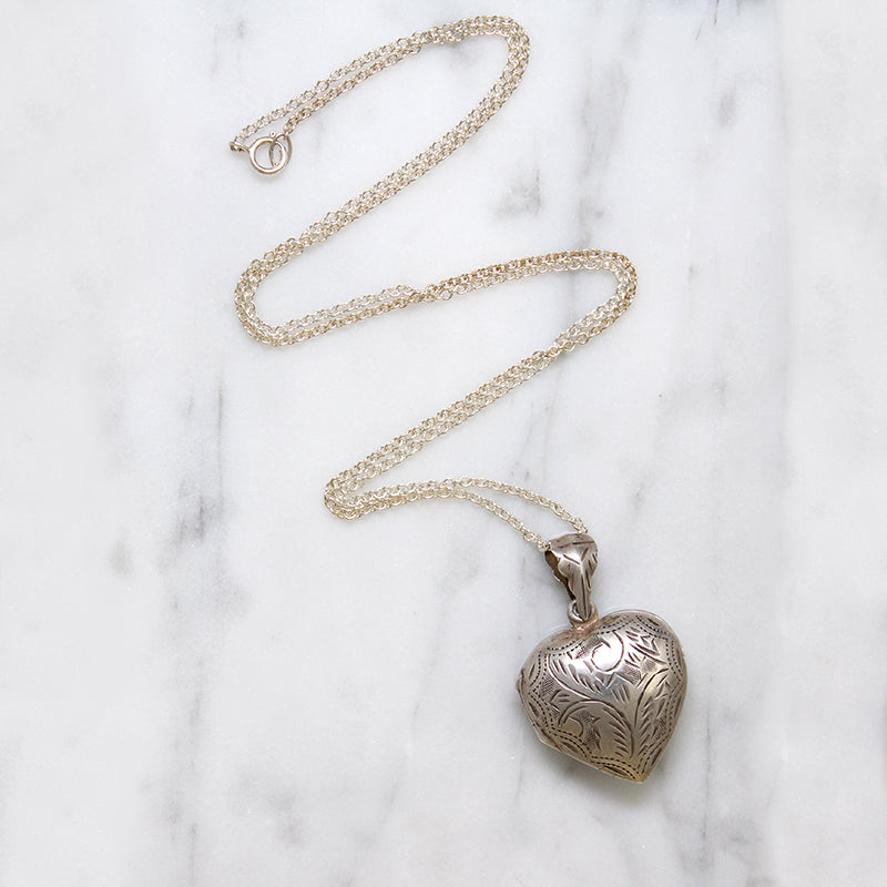 Engraved Chubby Heart-Shaped Silver Locket