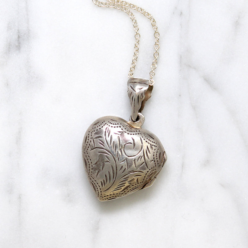Engraved Chubby Heart-Shaped Silver Locket