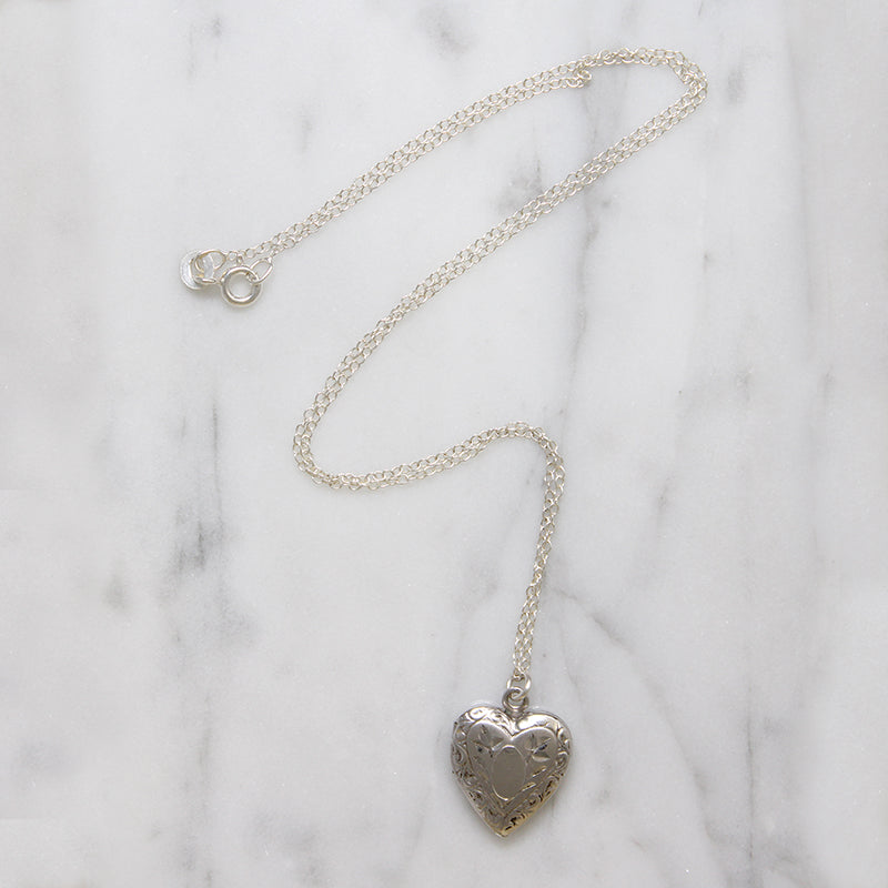 Petite Engraved Silver-Tone Heart Locket