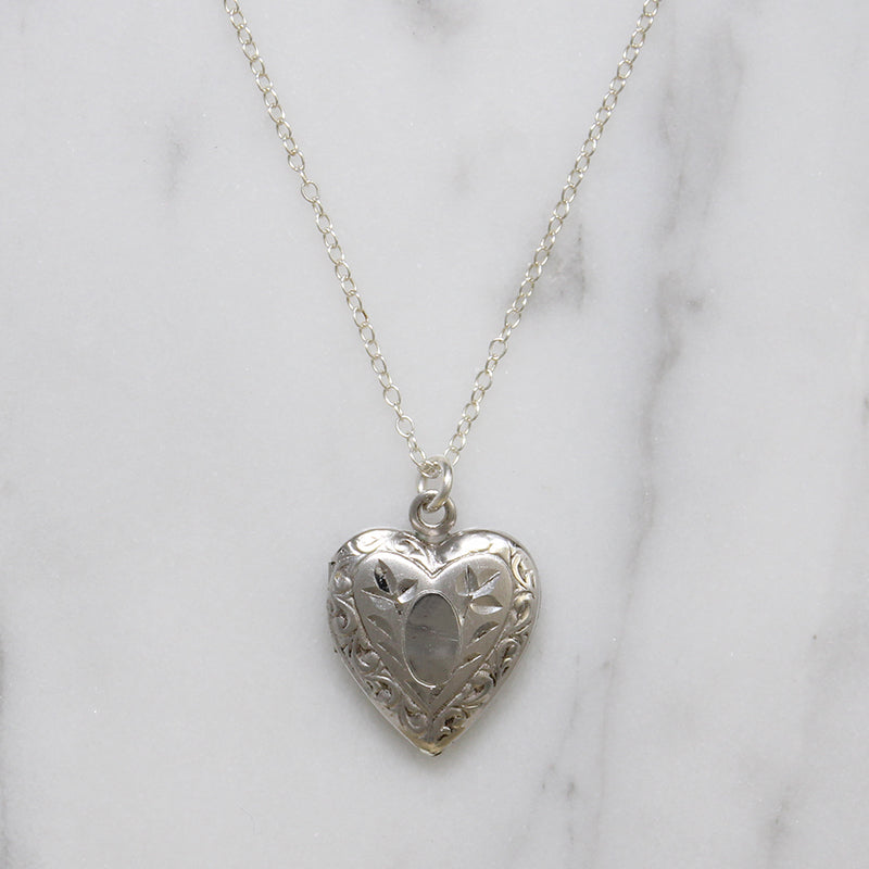 Petite Engraved Silver-Tone Heart Locket