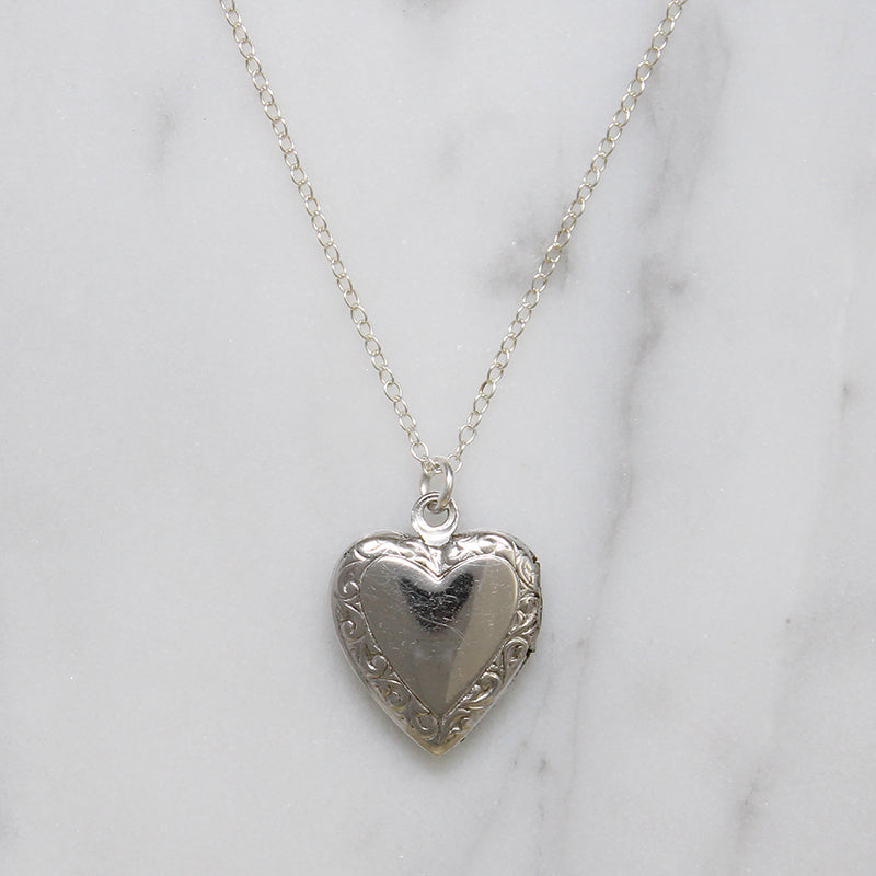 Petite Engraved Silver-Tone Heart Locket