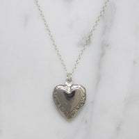Petite Engraved Silver-Tone Heart Locket