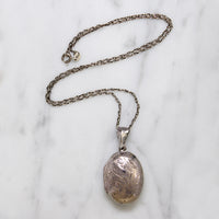 Engraved Leaves Puffy Oval Sterling Silver Locket