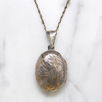 Engraved Leaves Puffy Oval Sterling Silver Locket