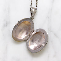 Engraved Leaves Puffy Oval Sterling Silver Locket