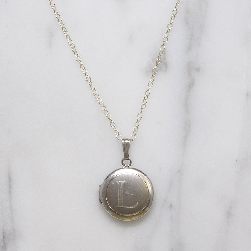 Capital "L" Tiny Round Silver Locket