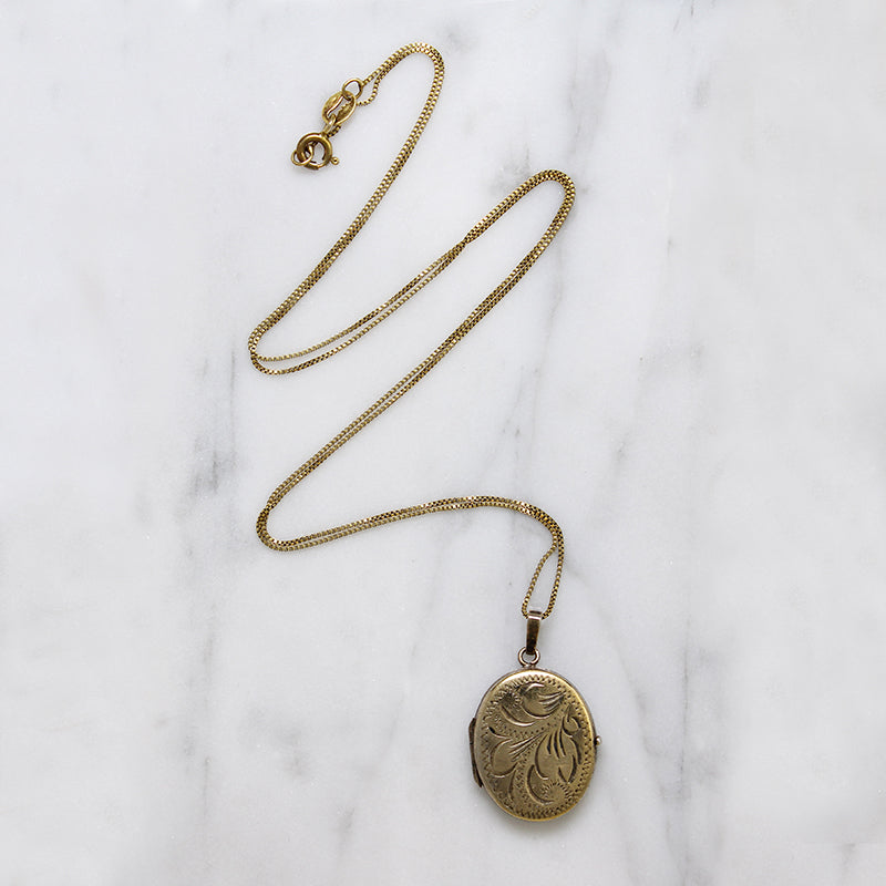 Sweet Engraved Oval Vermeil Locket