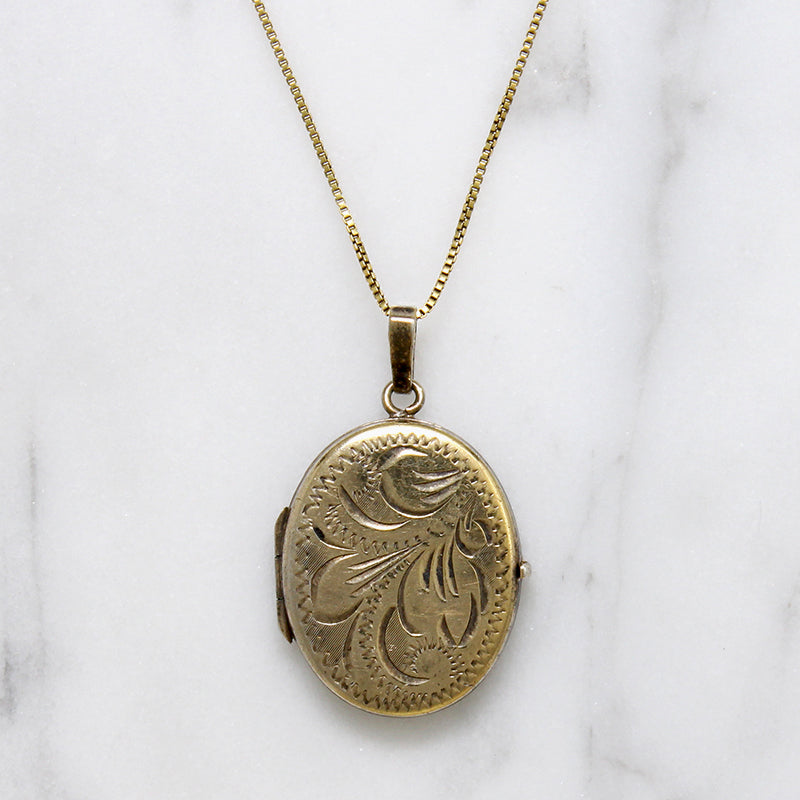 Sweet Engraved Oval Vermeil Locket