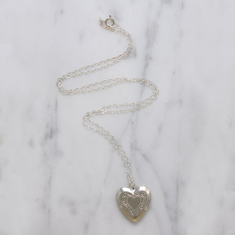 Classic Silver-Tone Engraved Heart Locket