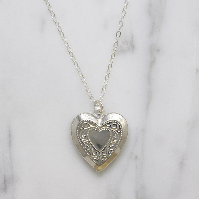 Classic Silver-Tone Engraved Heart Locket