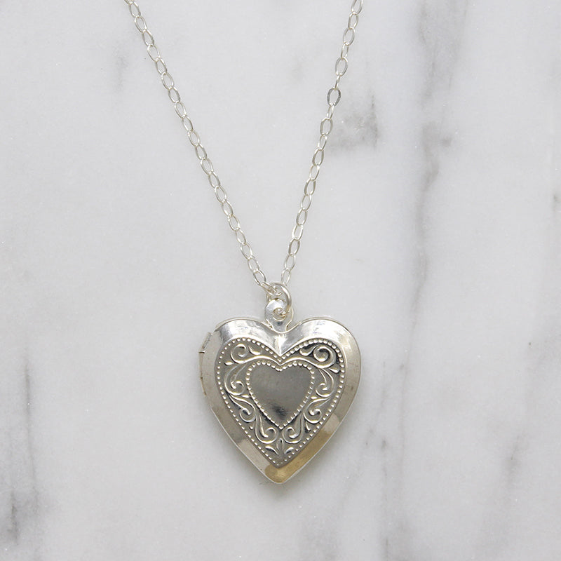 Classic Silver-Tone Engraved Heart Locket