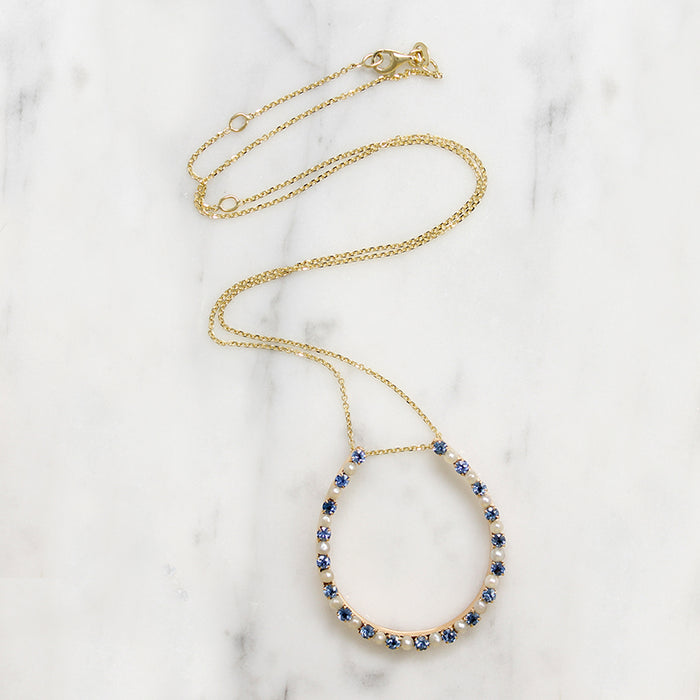 Edwardian Sapphire & Pearl Horseshoe Necklace