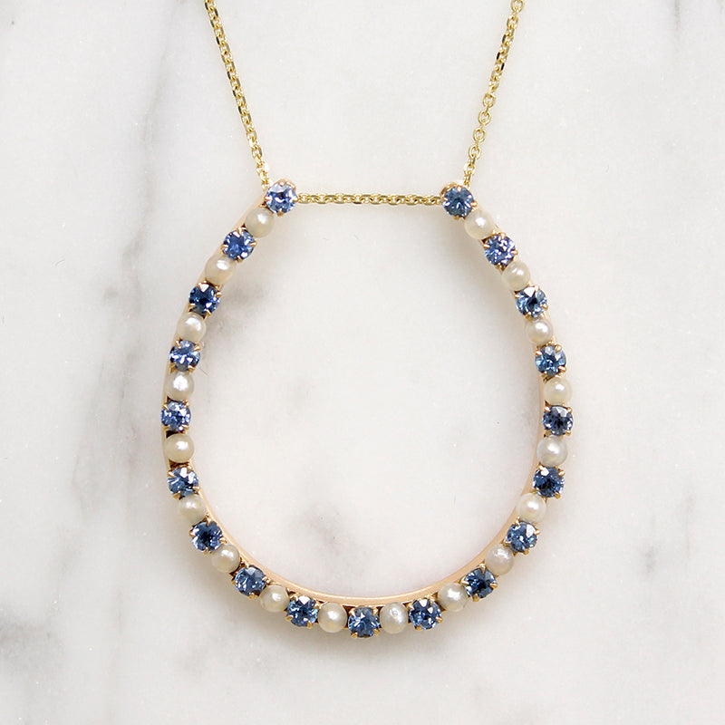 Edwardian Sapphire & Pearl Horseshoe Necklace