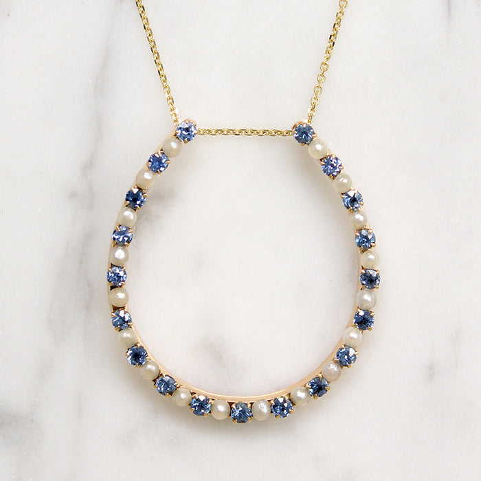 Edwardian Sapphire & Pearl Horseshoe Necklace