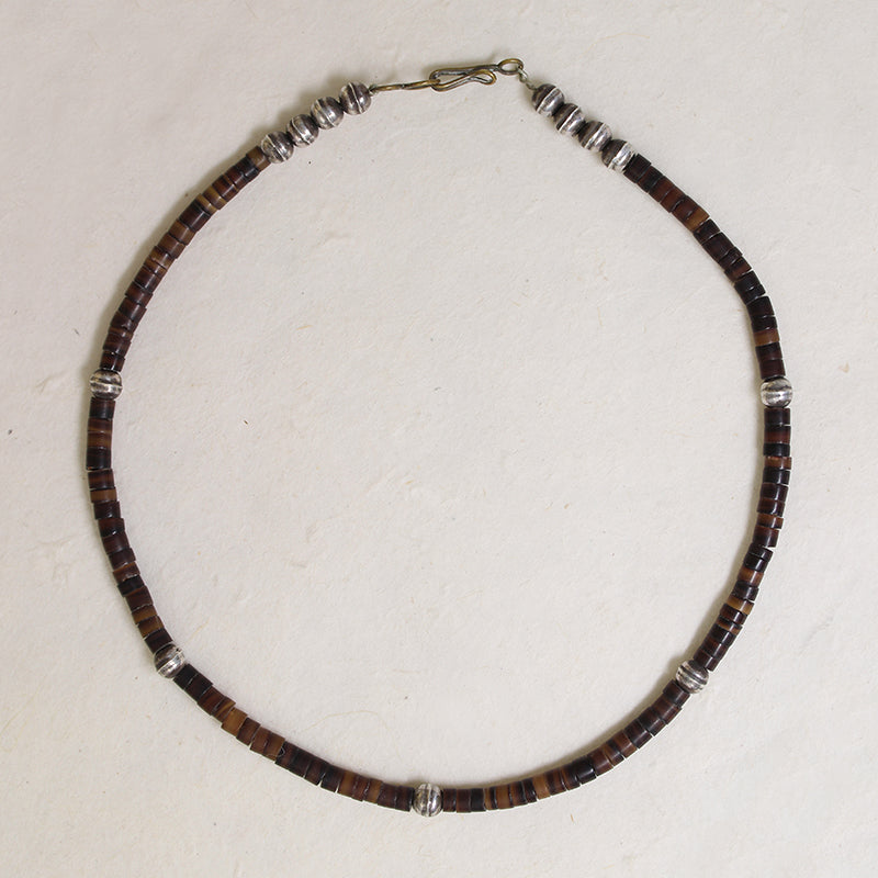 Navajo Brown Heishi Shell & Sterling Bead Necklace