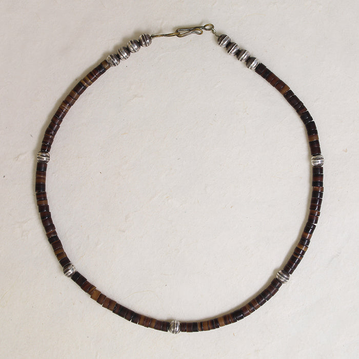 Navajo Brown Heishi Shell & Sterling Bead Necklace