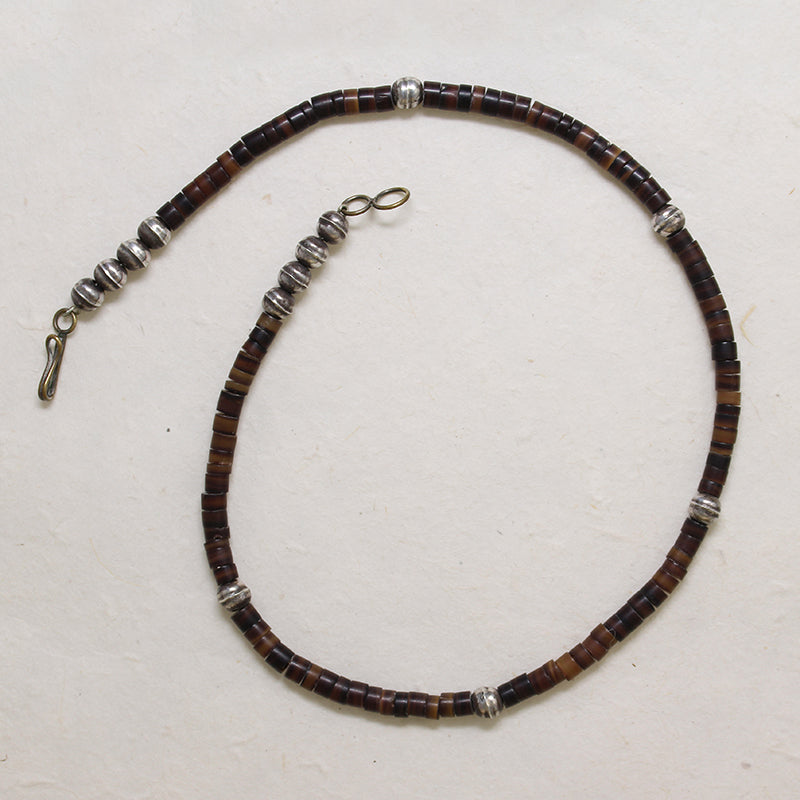 Navajo Brown Heishi Shell & Sterling Bead Necklace