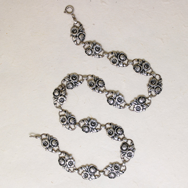 Pretty Pair of Roses Sterling Silver Panel Necklace