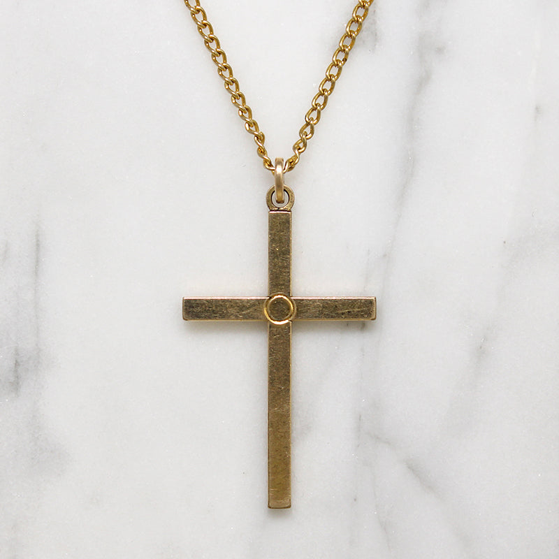 Art Deco Motif Engraved Gold Filled Cross