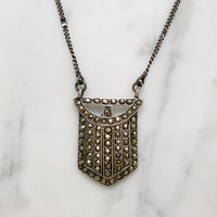 Handsome Deco Style Sterling & Marcasite Shield Necklace