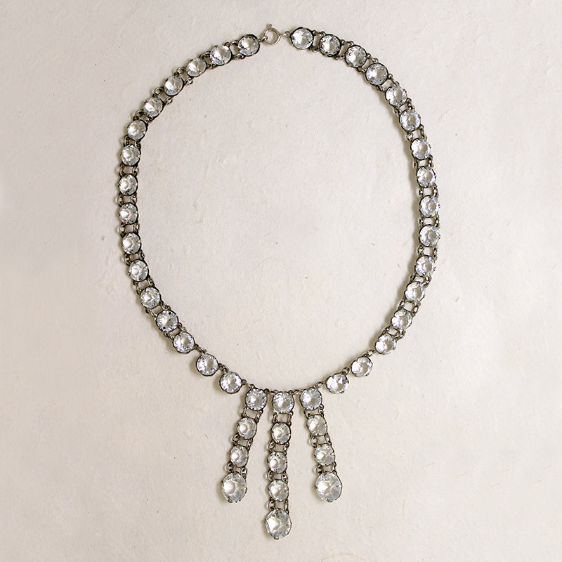 Elevated Art Deco Crystal & Sterling Fringe Necklace