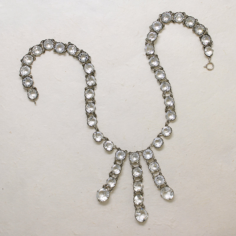 Elevated Art Deco Crystal & Sterling Fringe Necklace