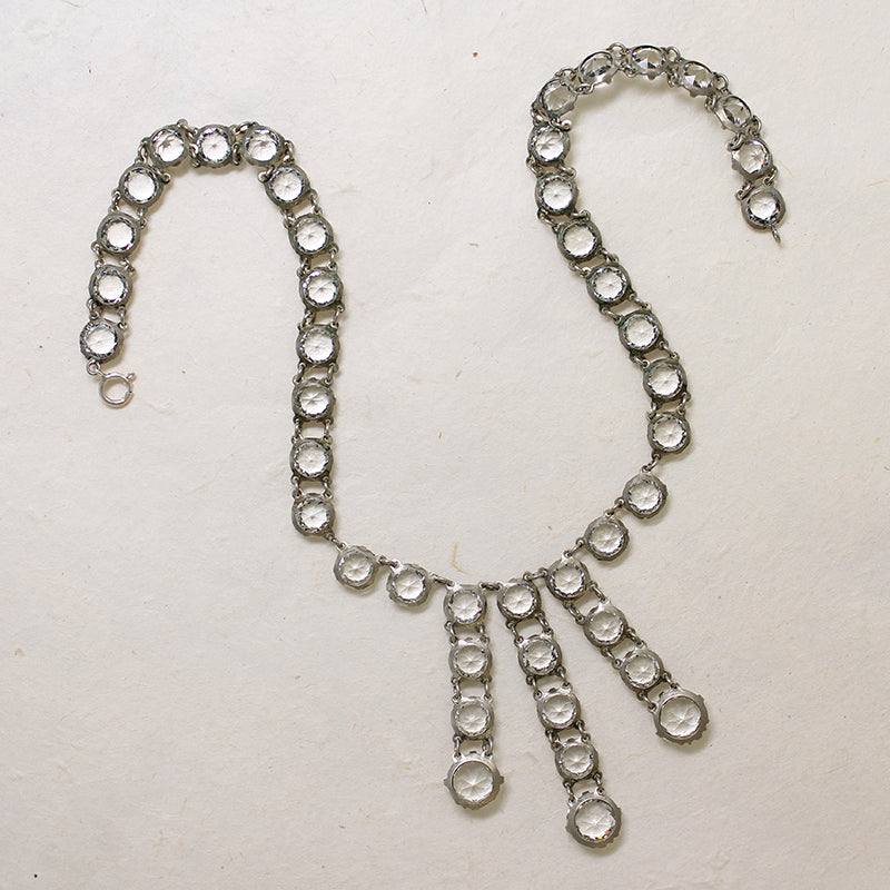 Elevated Art Deco Crystal & Sterling Fringe Necklace