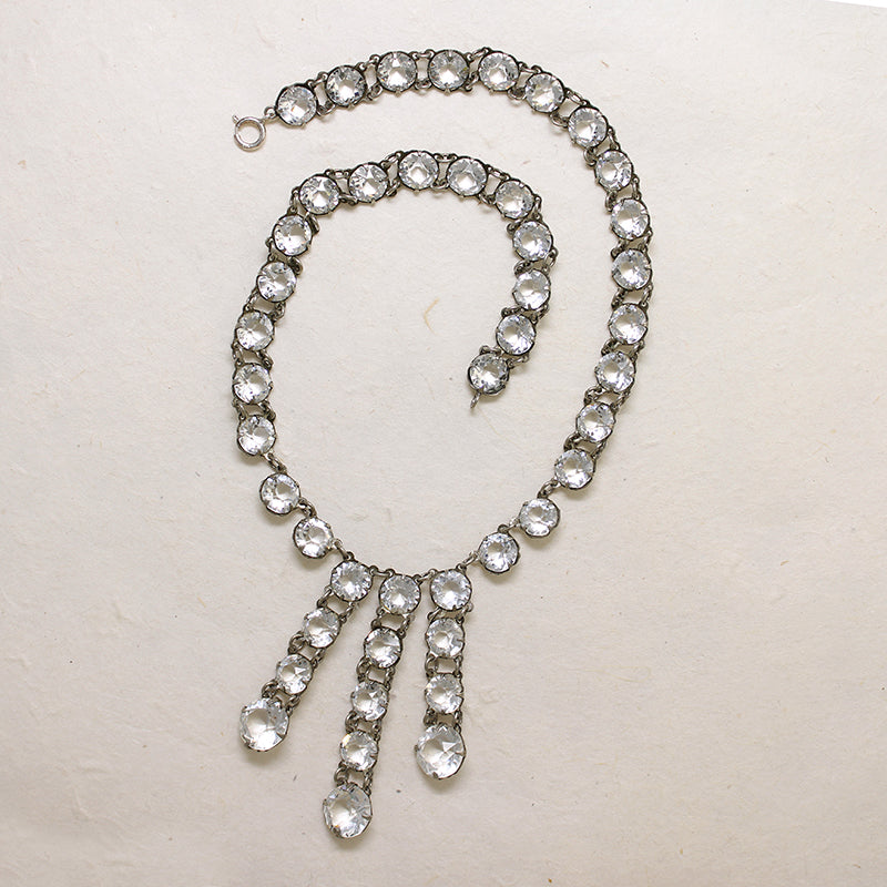 Elevated Art Deco Crystal & Sterling Fringe Necklace