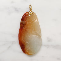 Antique Carved Jade Lily Pad & 14k Gold Pendant