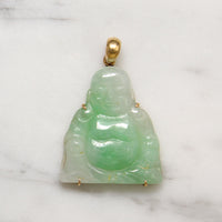 Serene Smiling Jade & 14k Gold Buddha Pendant