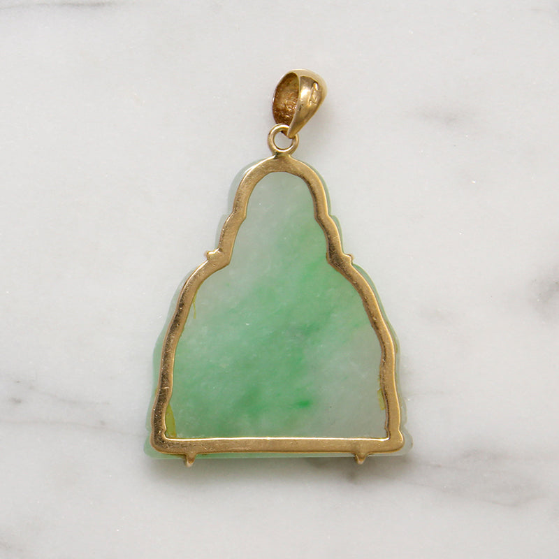 Serene Smiling Jade & 14k Gold Buddha Pendant