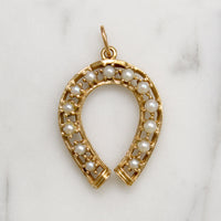 Mid Century Gold & Pearl Horseshoe Pendant