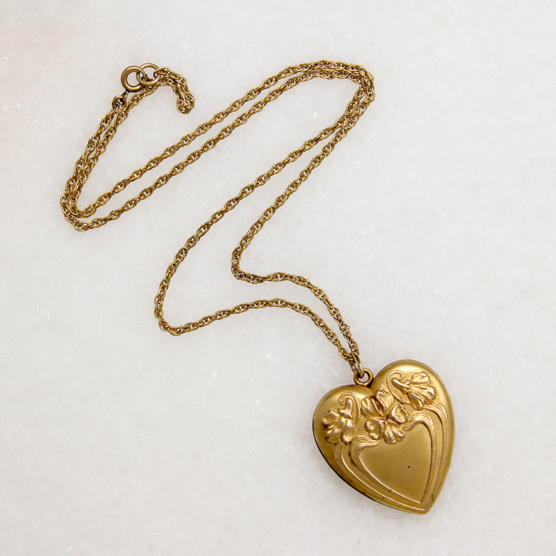 Bliss Brothers Art Nouveau Heart Locket with Irises