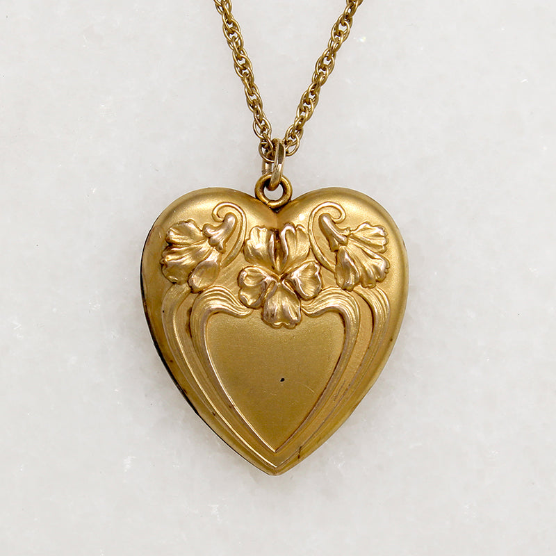 Bliss Brothers Art Nouveau Heart Locket with Irises