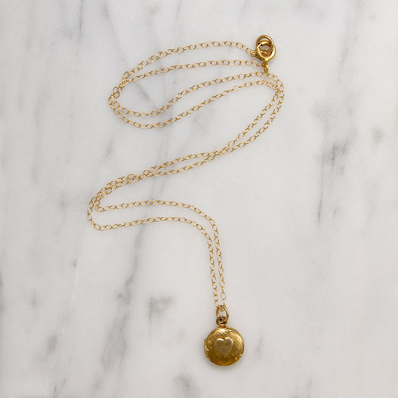 Tiny Round Locket with Engraved Heart