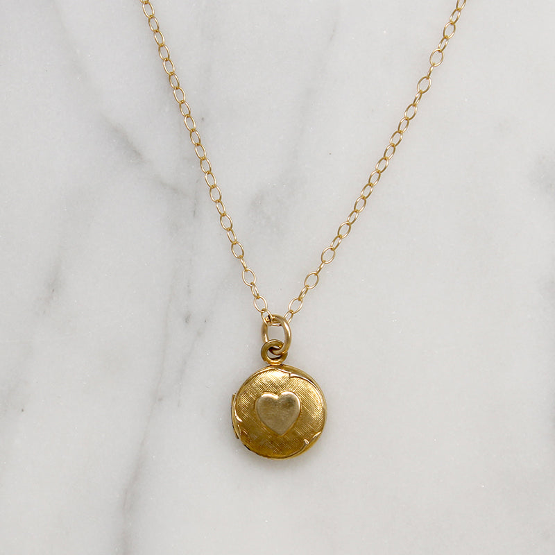 Tiny Round Locket with Engraved Heart