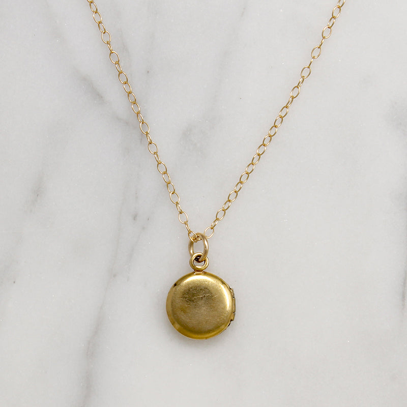 Tiny Round Locket with Engraved Heart