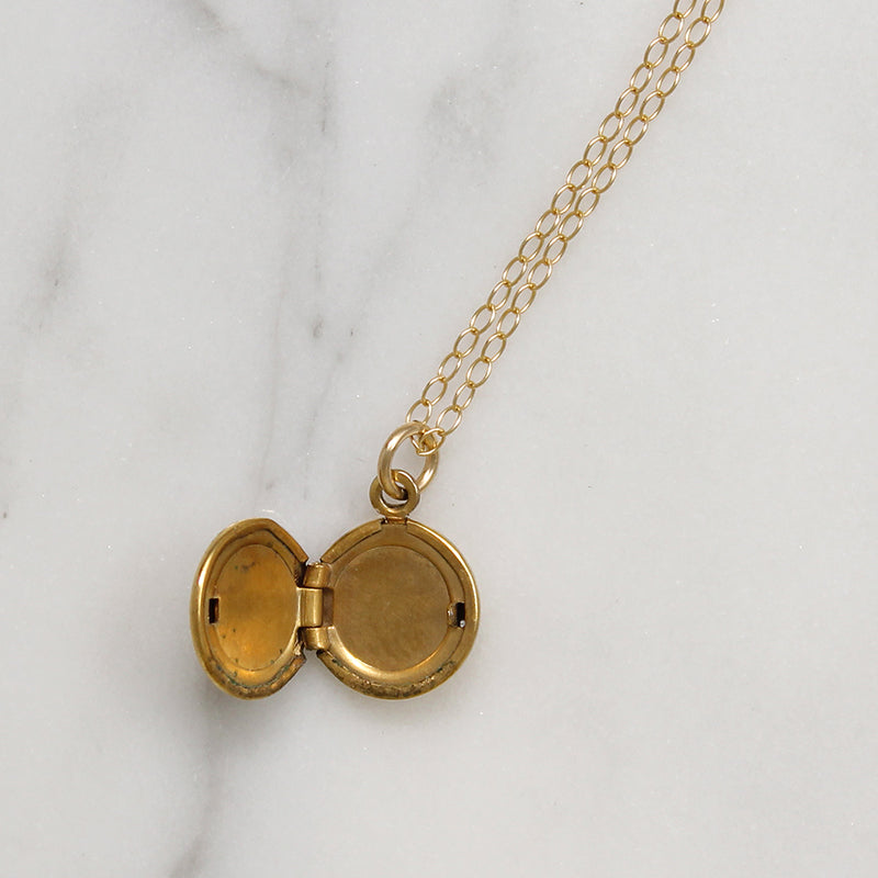 Tiny Round Locket with Engraved Heart