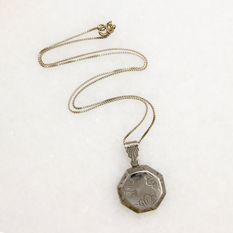 Octagonal Sterling Locket Engraved with Flowers