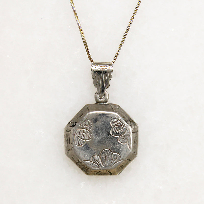 Octagonal Sterling Locket Engraved with Flowers