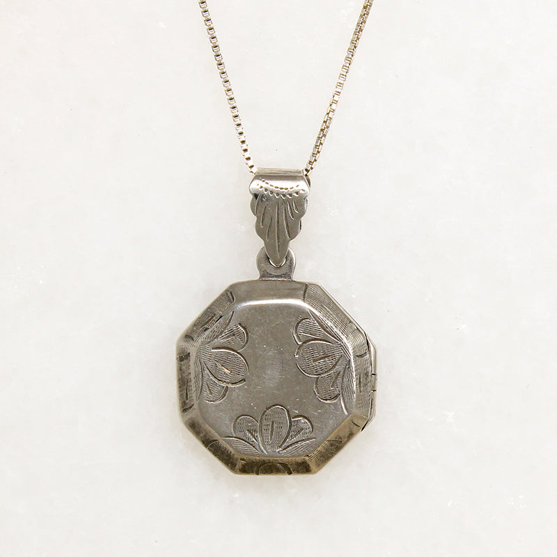 Octagonal Sterling Locket Engraved with Flowers
