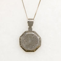 Octagonal Sterling Locket Engraved with Flowers